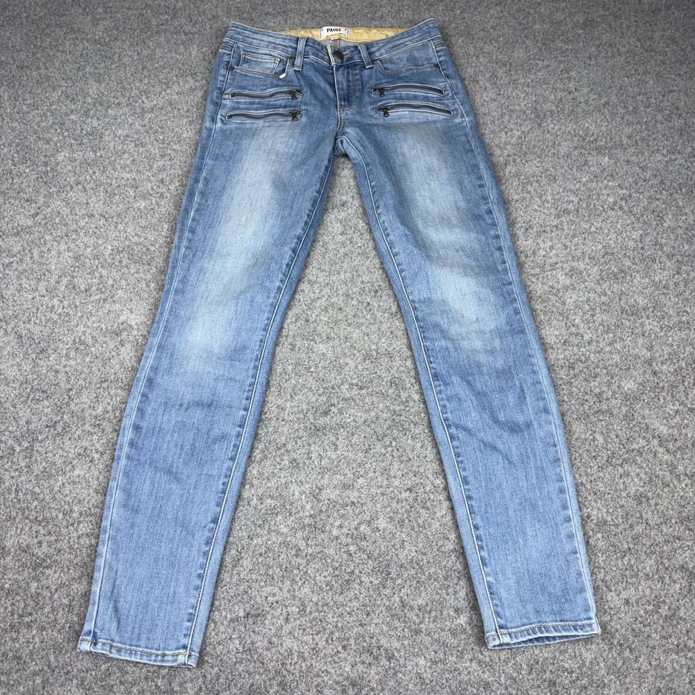 Paige Edgemont Jeans Womens 28 Light Wash Skinny Moto Zipper Stretch Denim 28x29